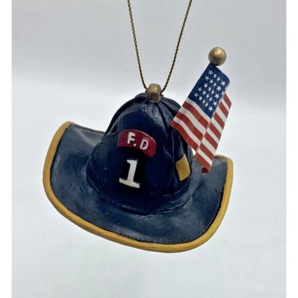 Fireman Hat Christmas Ornament Fire Department Helmet Patriotic Flag Firefighter - Picture 2 of 9